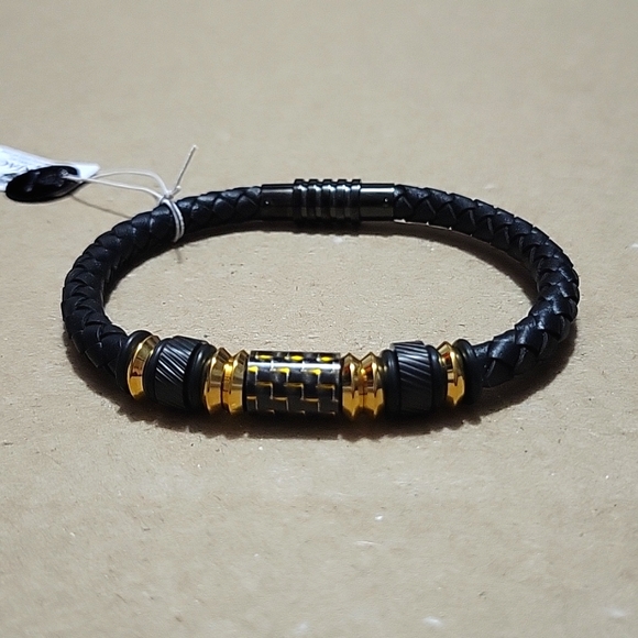 BlackJack Accessories Mens Braided Leather And Gold Plated